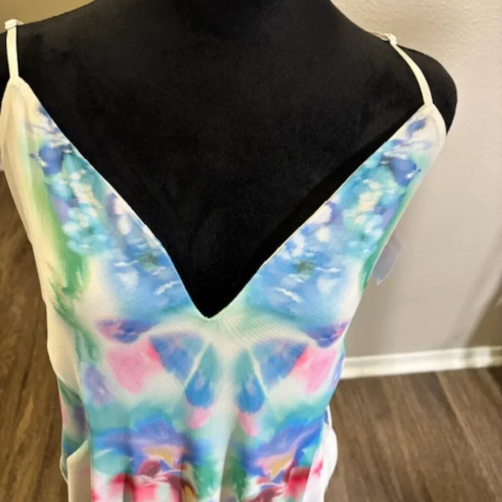 AFRM Alyson Pastel abstract blur watercolor print mesh maxi Dress - Picture 3 of 8